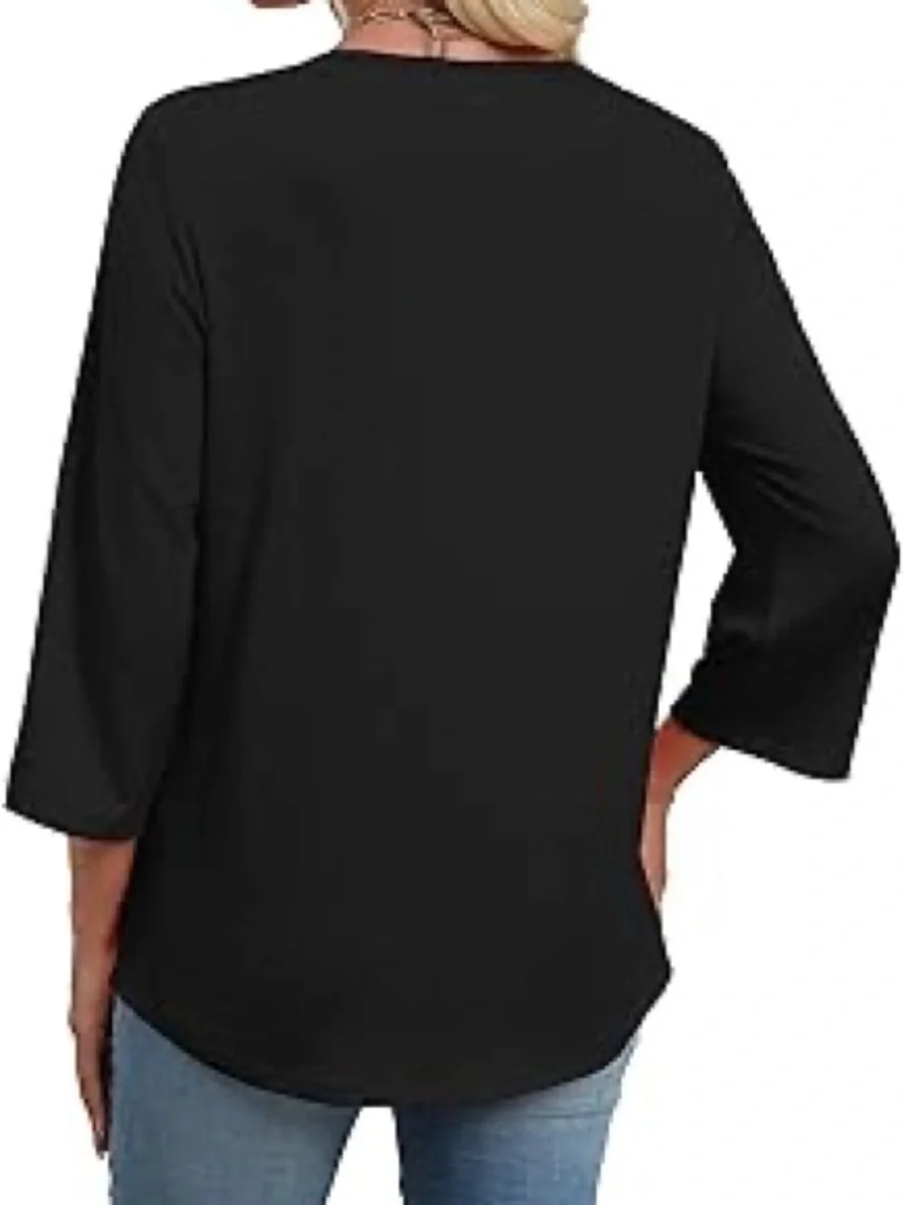 Black Women's Embroidered V-Neck Top - Picture 3 of 6